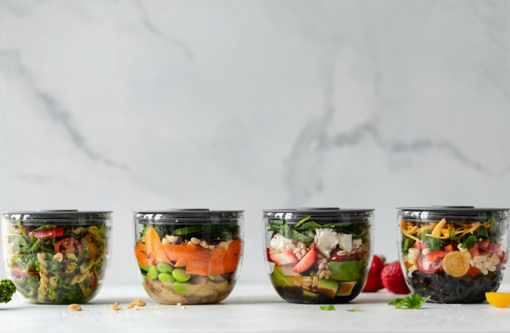Weekmenu met gezonde maaltijden in bakjes om af te vallen